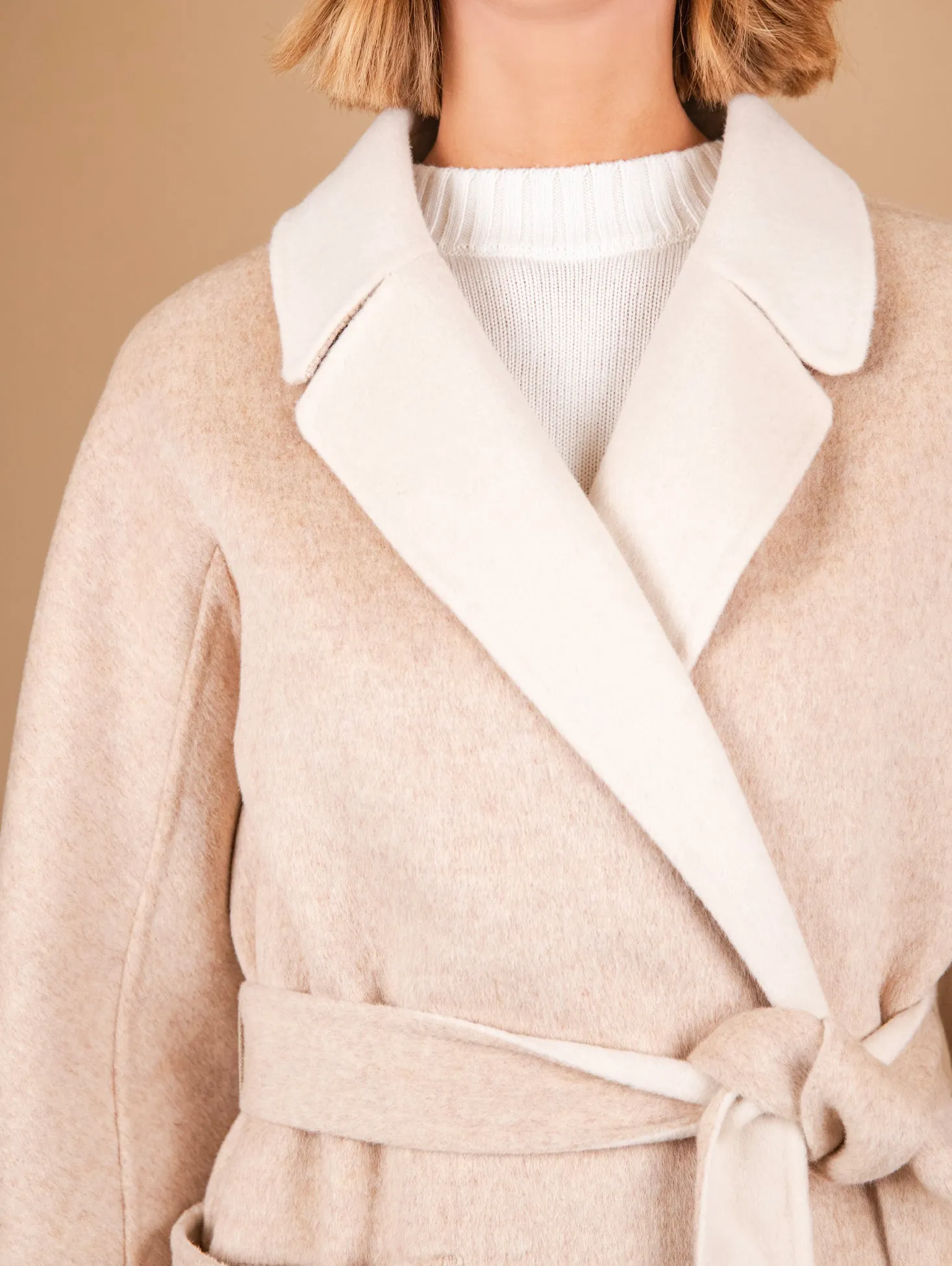 CAPPOTTO REVERSIBILE IN MISTO LANA BEIGE E PANNA