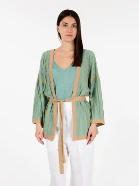 Cardigan aperto lurex teal / mint / tan gold