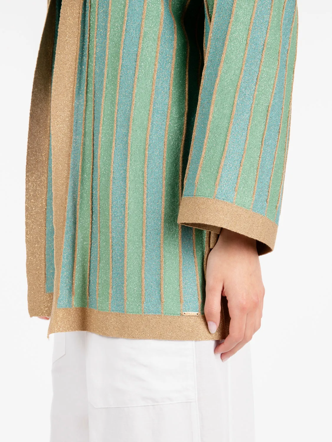 Cardigan aperto lurex teal / mint / tan gold