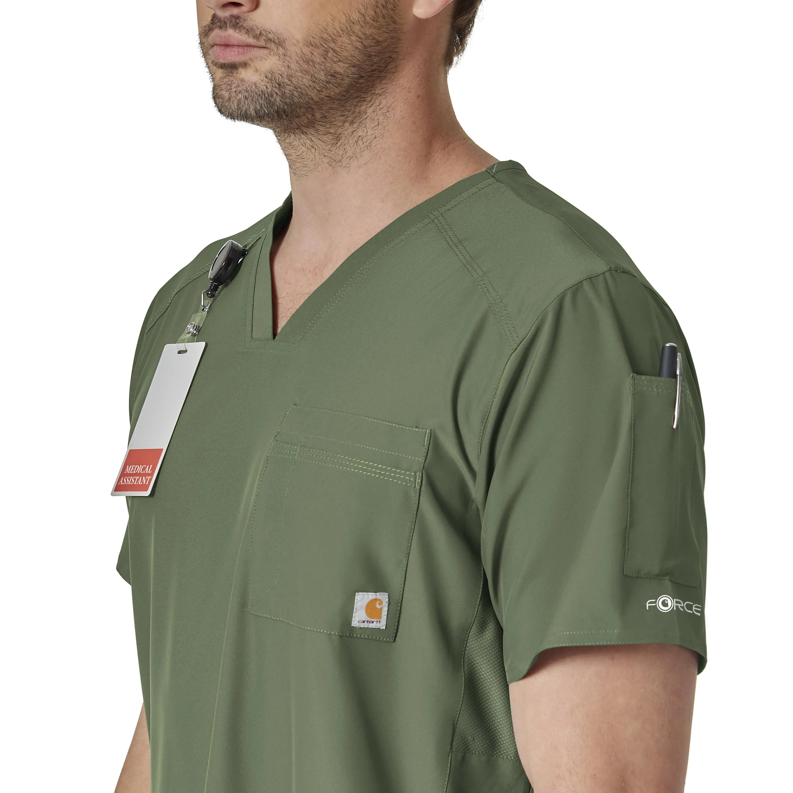 Carhartt Force Liberty Men's Twill Chest Pocket Scrub Top - Olive