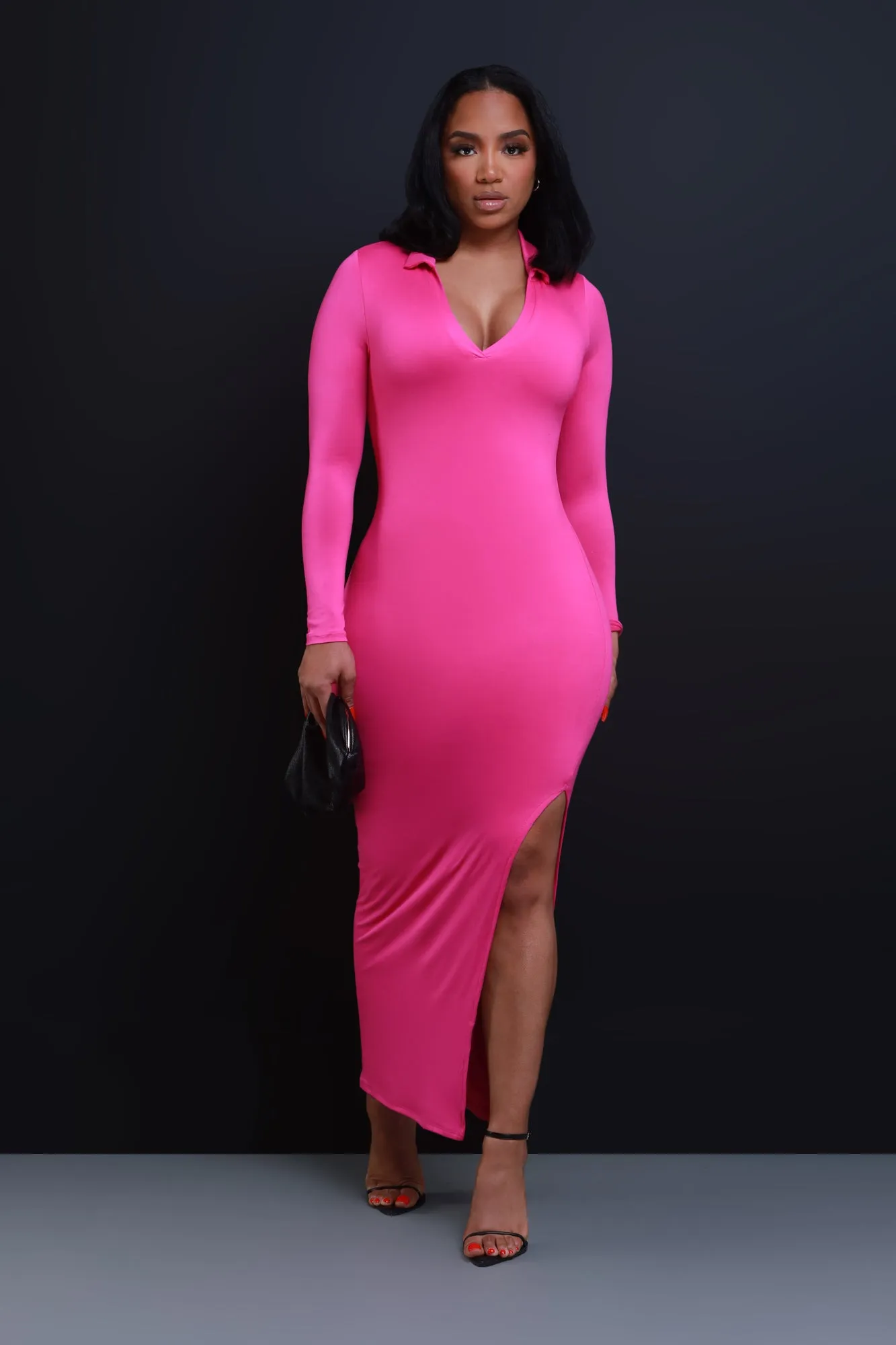 Case Closed Long Sleeve Maxi Dress - Magenta