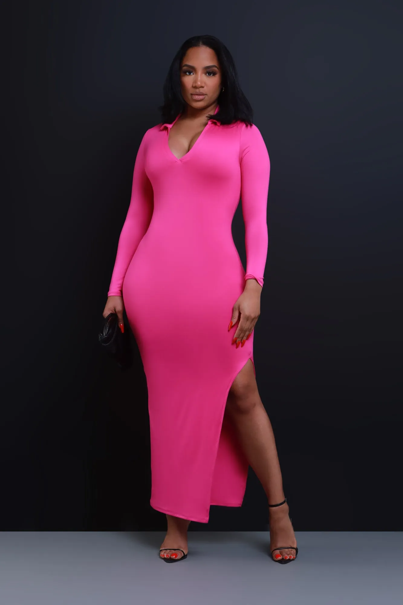 Case Closed Long Sleeve Maxi Dress - Magenta