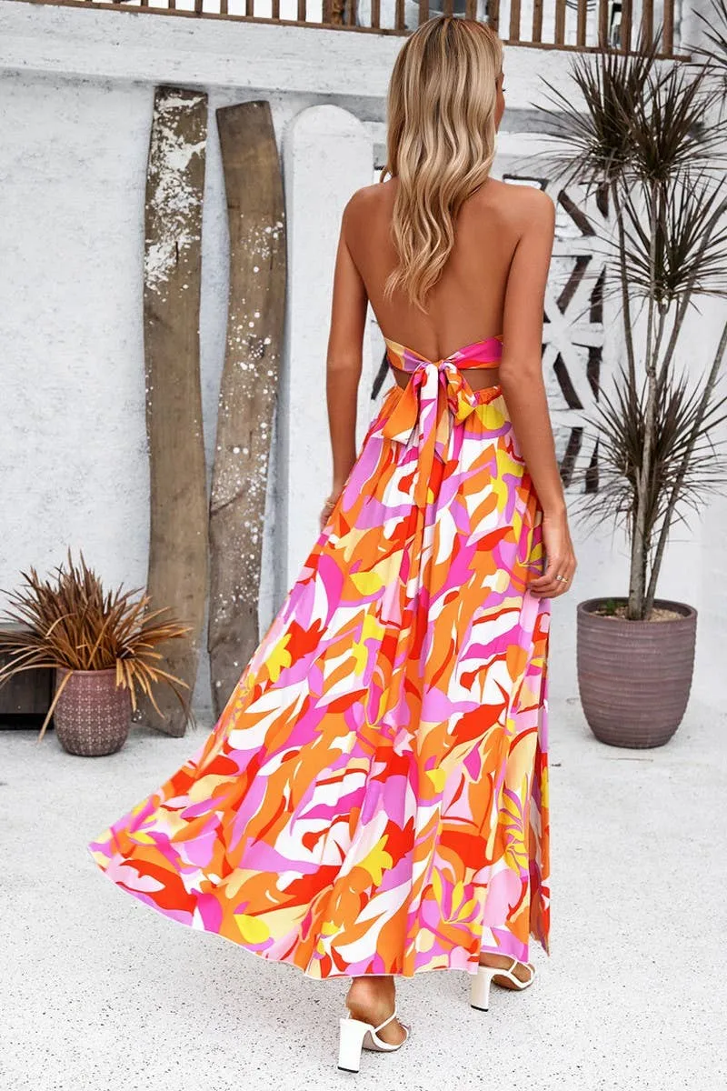 CASUAL HOLIDAY PRINT HALTER MAXI DRESS_CWDMD1123