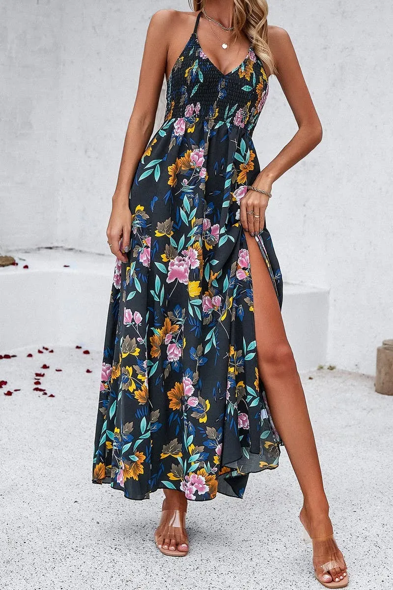 CASUAL HOLIDAY PRINT HALTER MAXI DRESS_CWDMD1123