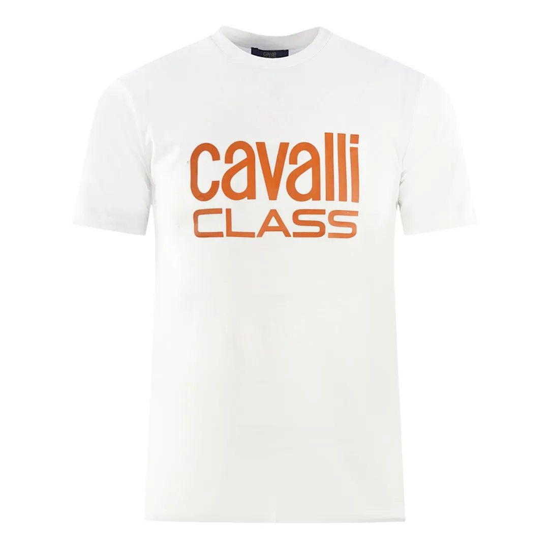 Cavalli Class Bold Orange Logo White T-Shirt