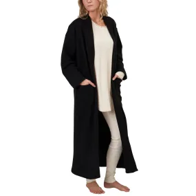 Clearance: Organic Black Fleece Full-Length Bath Robe Made in USA (Out of S and XL)