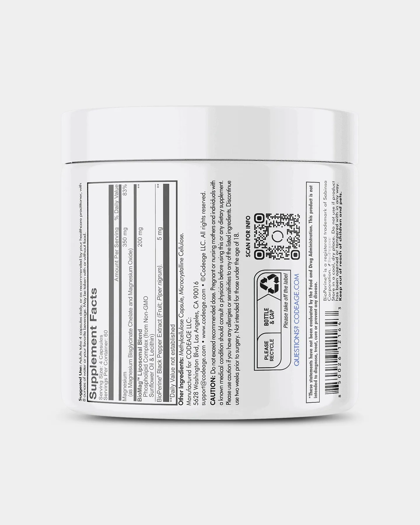 Codeage Liposomal Magnesium Glycinate Supplement