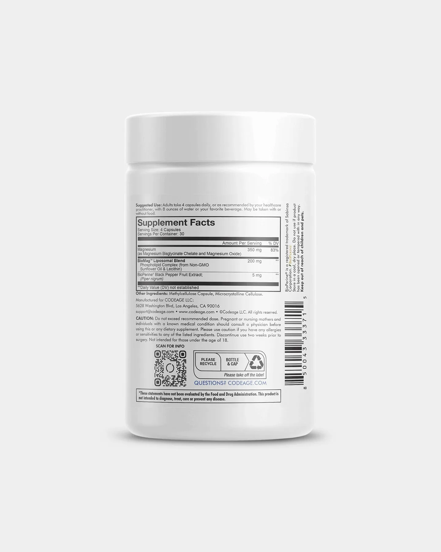 Codeage Liposomal Magnesium Glycinate Supplement