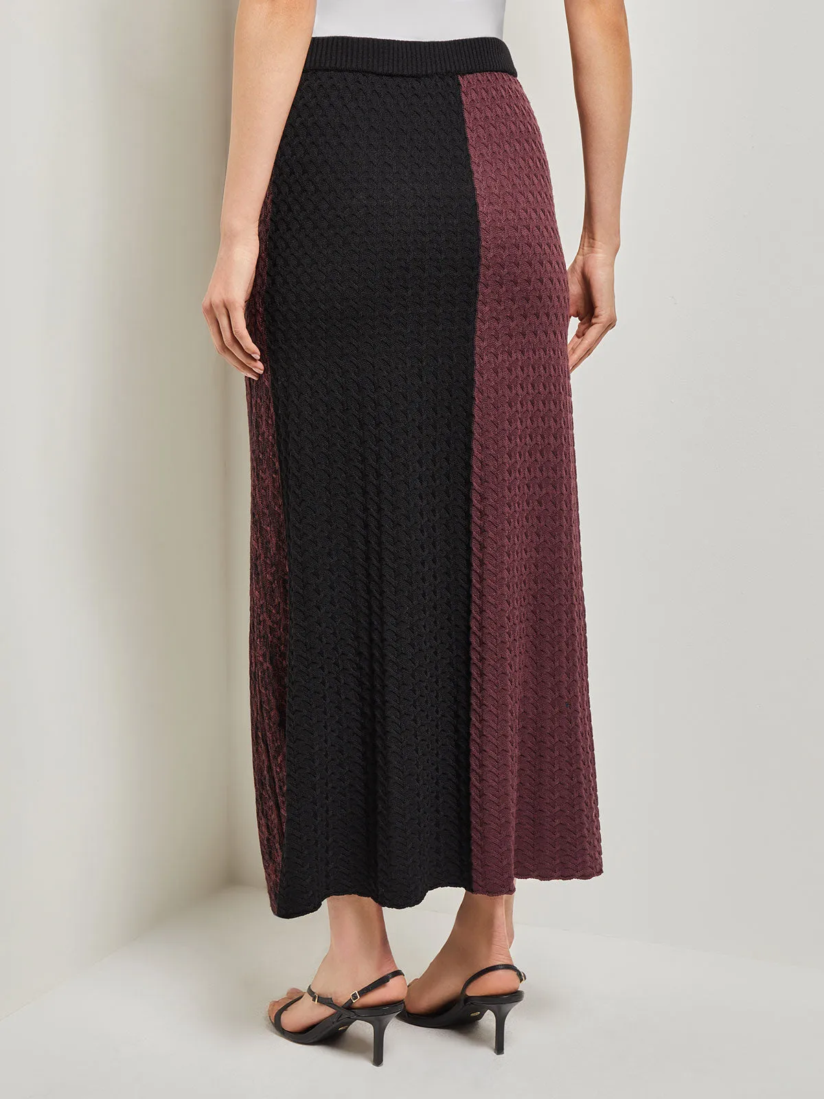 Colorblock Cable Knit Midi Skirt