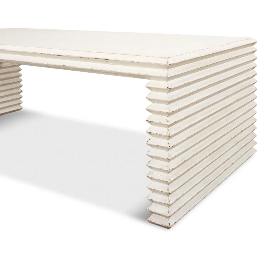 Contemporary White Ribbed Coffee Table