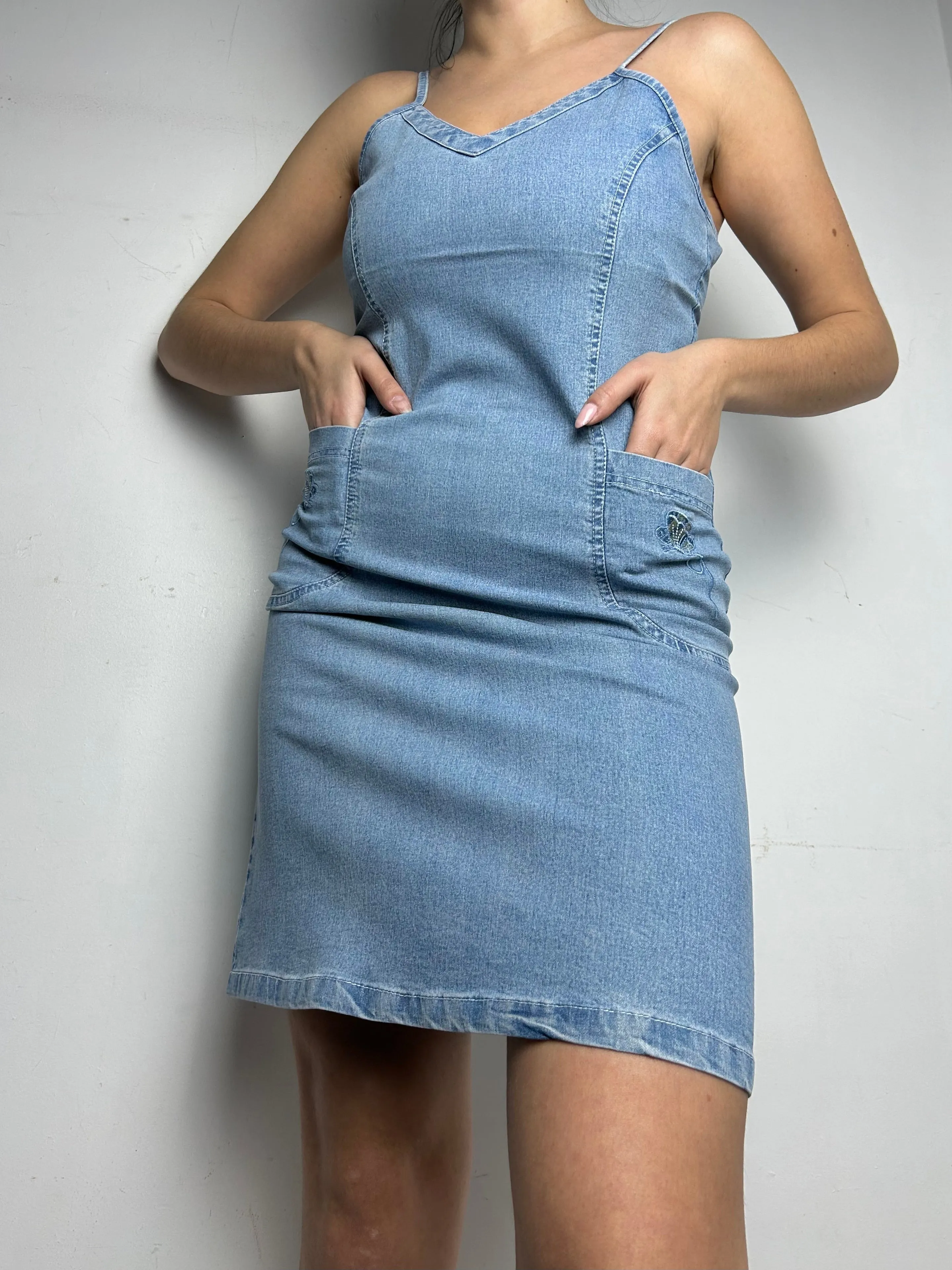 Denim jean blue Y2K vintage mini dress (S/M)