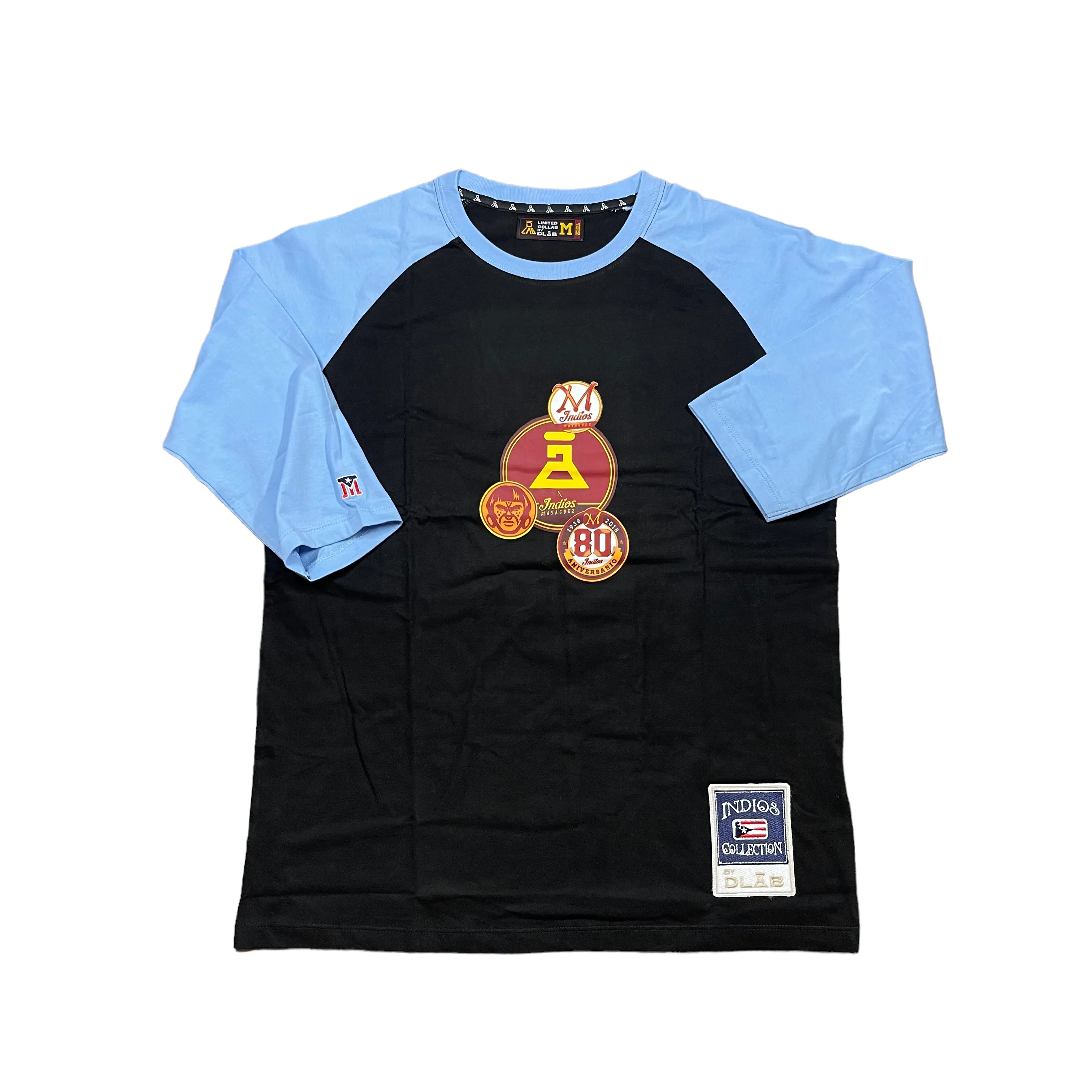 DLAB X INDIOS 3/4 TEE (Negra/Mangas Azul Cielo)