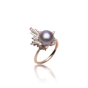 E Hoʻāla Lavender Freshwater Pearl Ring in Rose Gold with Diamonds - 21mm