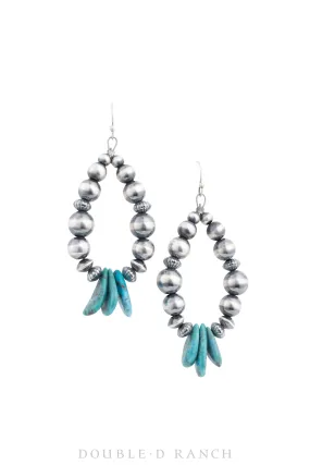 Earrings, Hoop, Bead, Turquoise, Contemporary, 1535