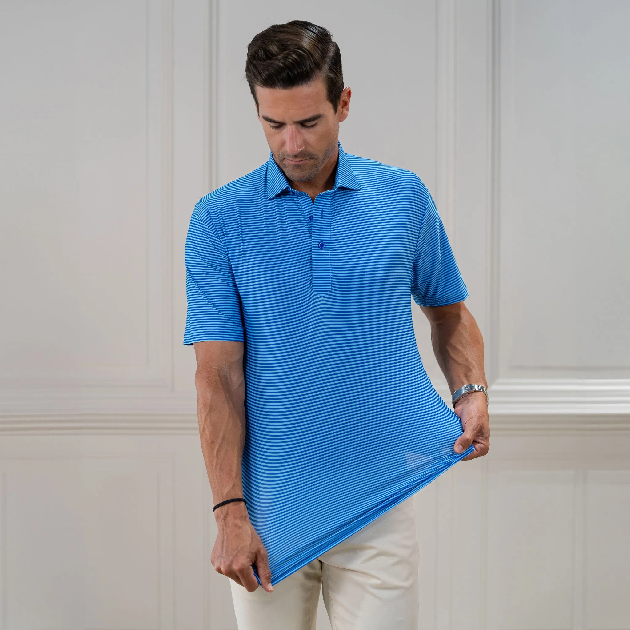 Featherweight Flex Polo Griffin Turquoise with Blue Stripe