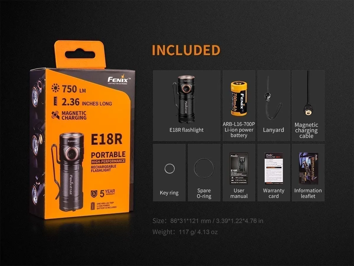 Fenix E18R EDC Rechargeable Flashlight 750 Lumens