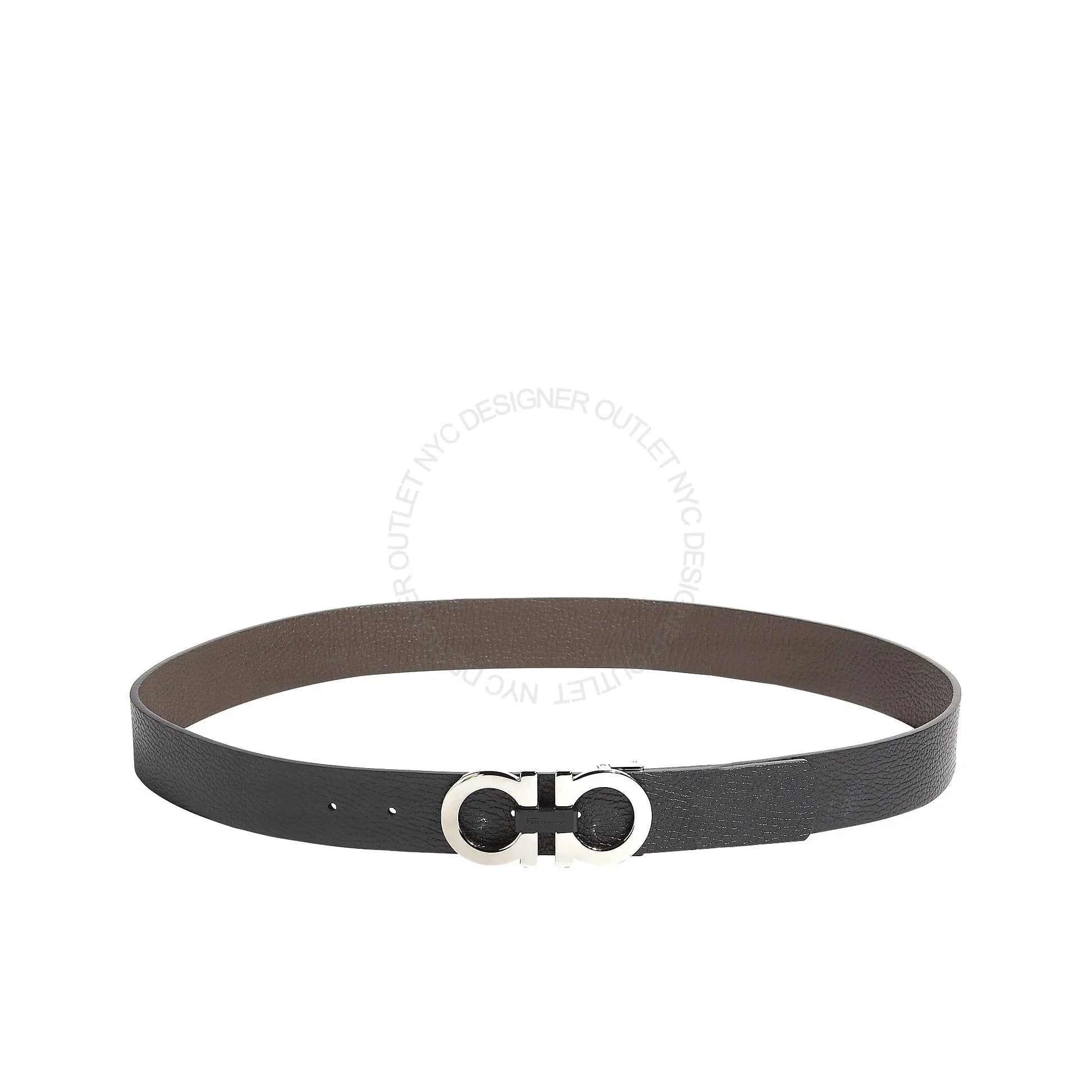 Ferragamo Black/Brown Pebbled Leather Reversible Belt