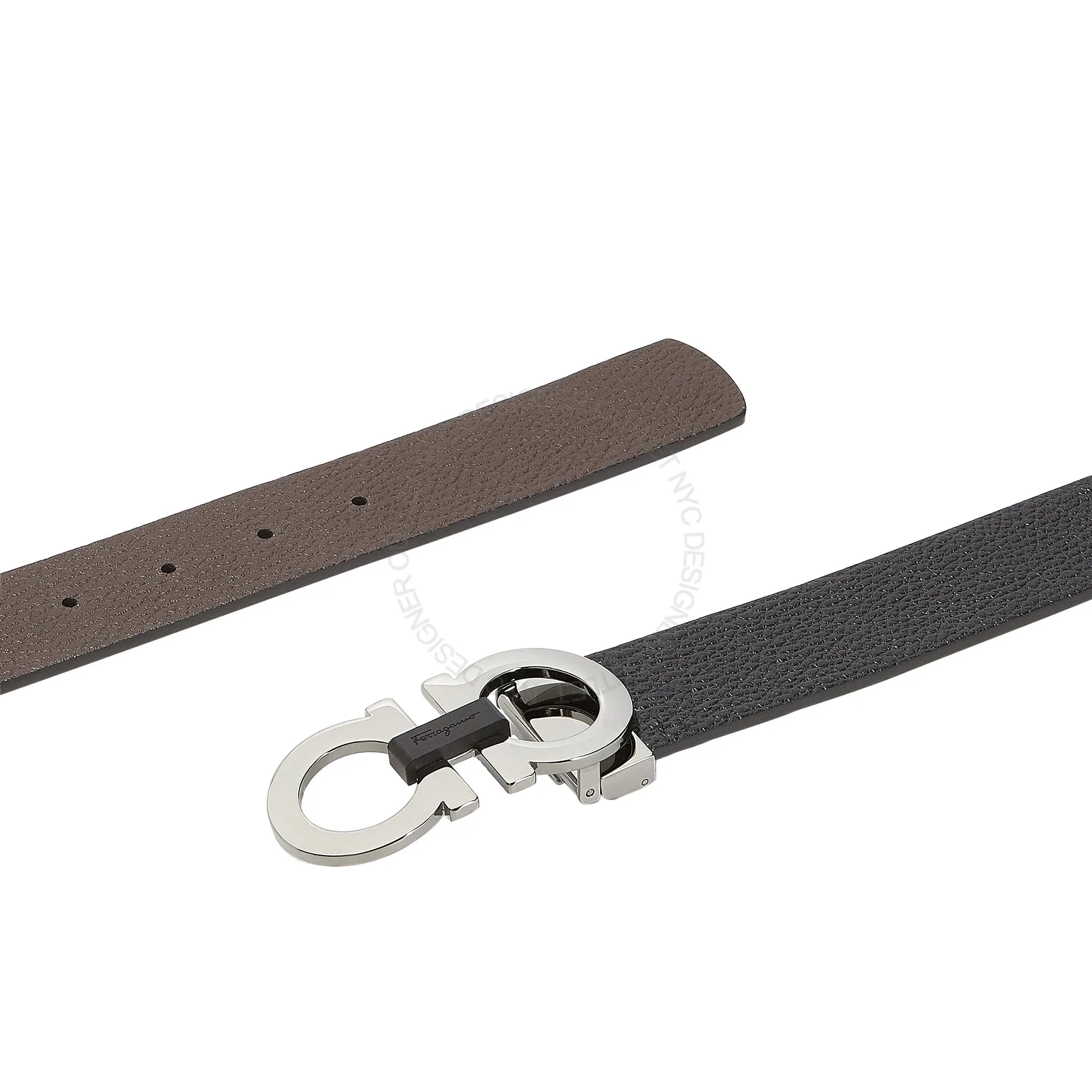 Ferragamo Black/Brown Pebbled Leather Reversible Belt