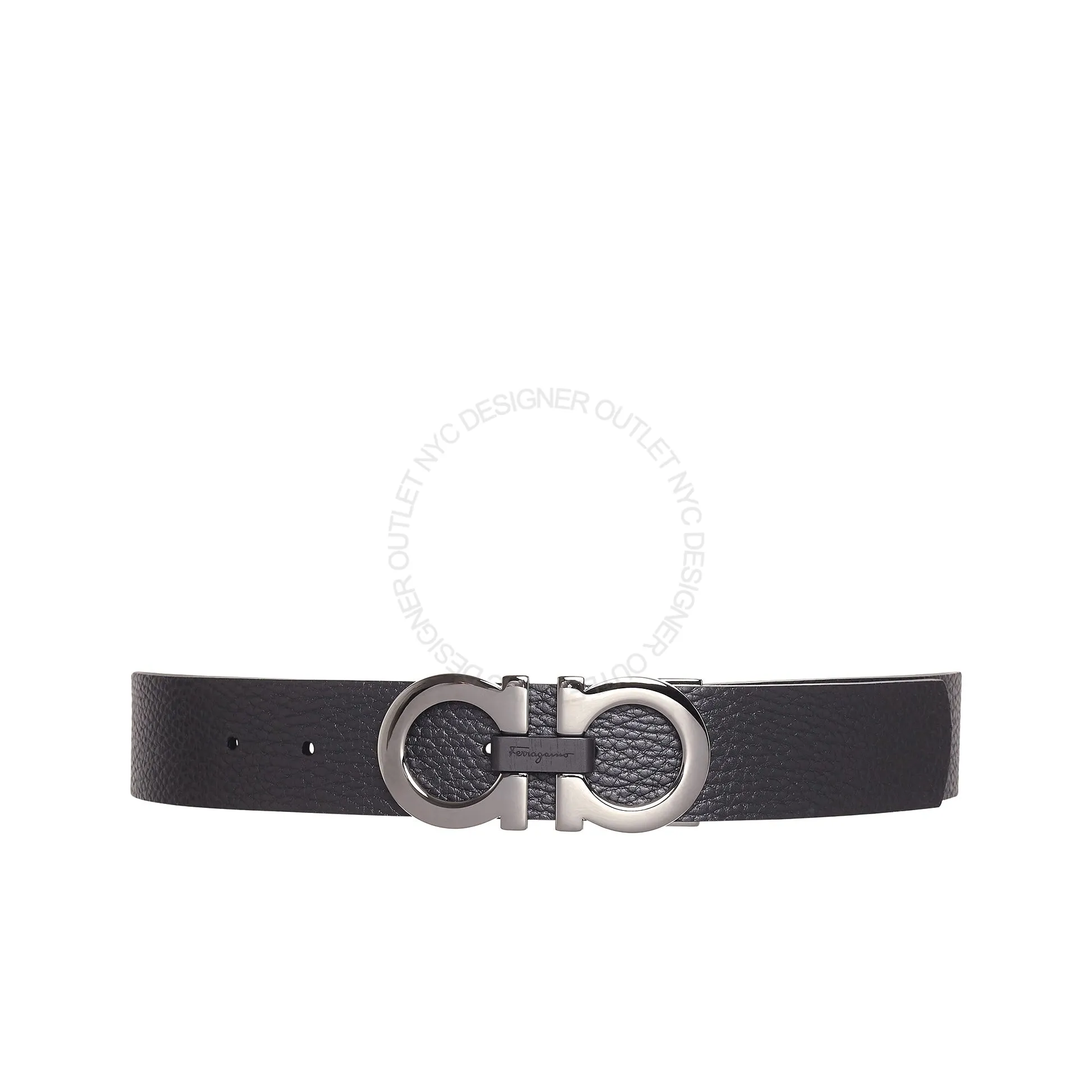 Ferragamo Black/Brown Pebbled Leather Reversible Belt