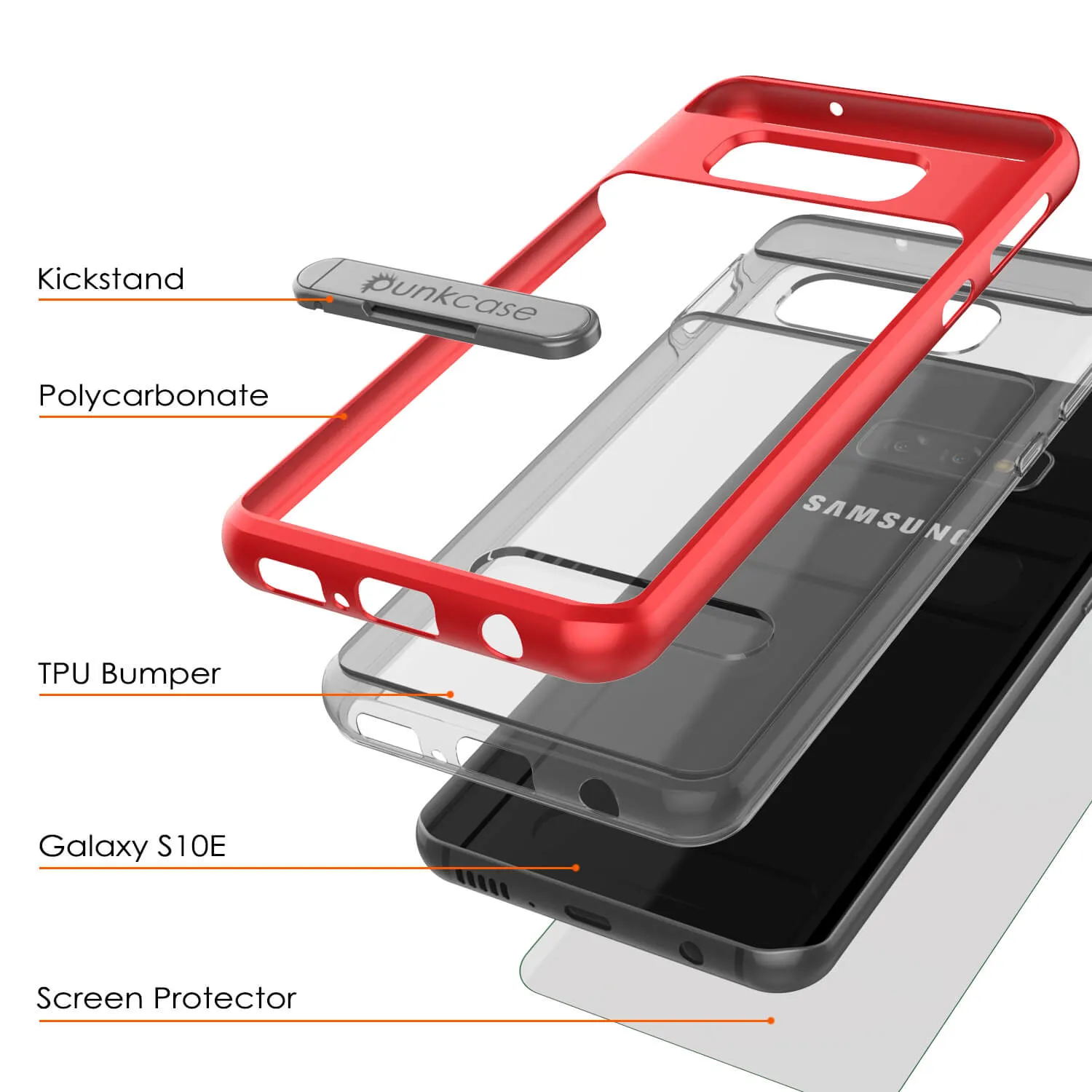 Galaxy S10e Case, PUNKcase [LUCID 3.0 Series] [Slim Fit] Armor Cover w/ Integrated Screen Protector [Red]