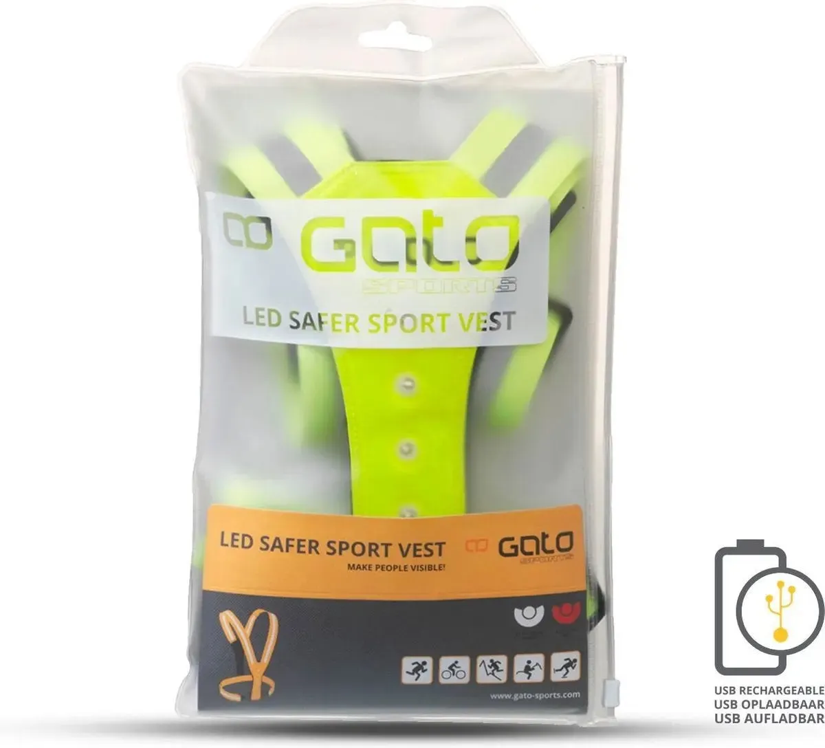 Gato | USB Led Sport Vest | Neon Yellow