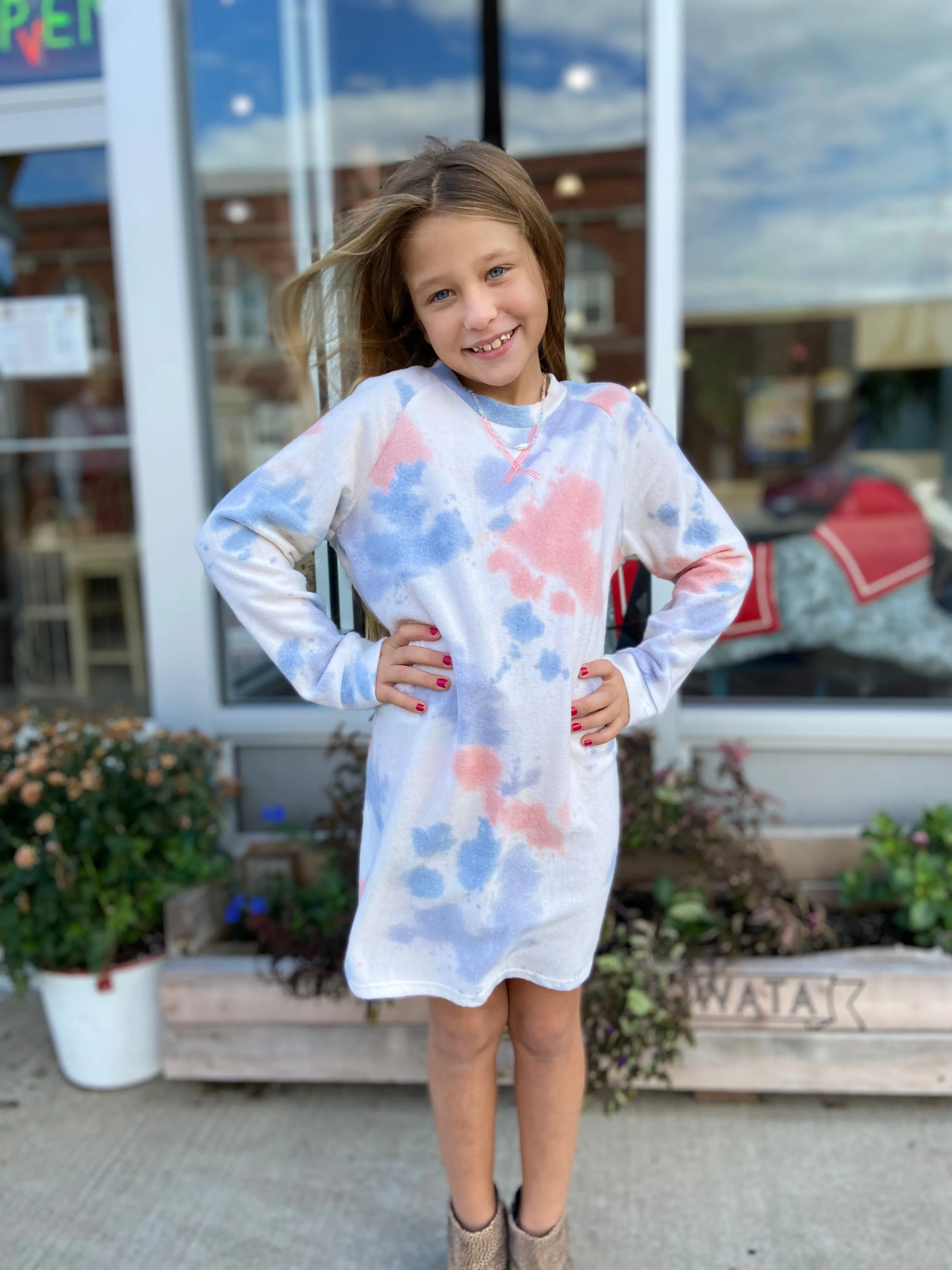 Girls Long-Sleeve Tie Dye Dress