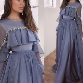 gray beaded prom dresses long chiffon a line elegant simple crystal 2021 cheap prom gown