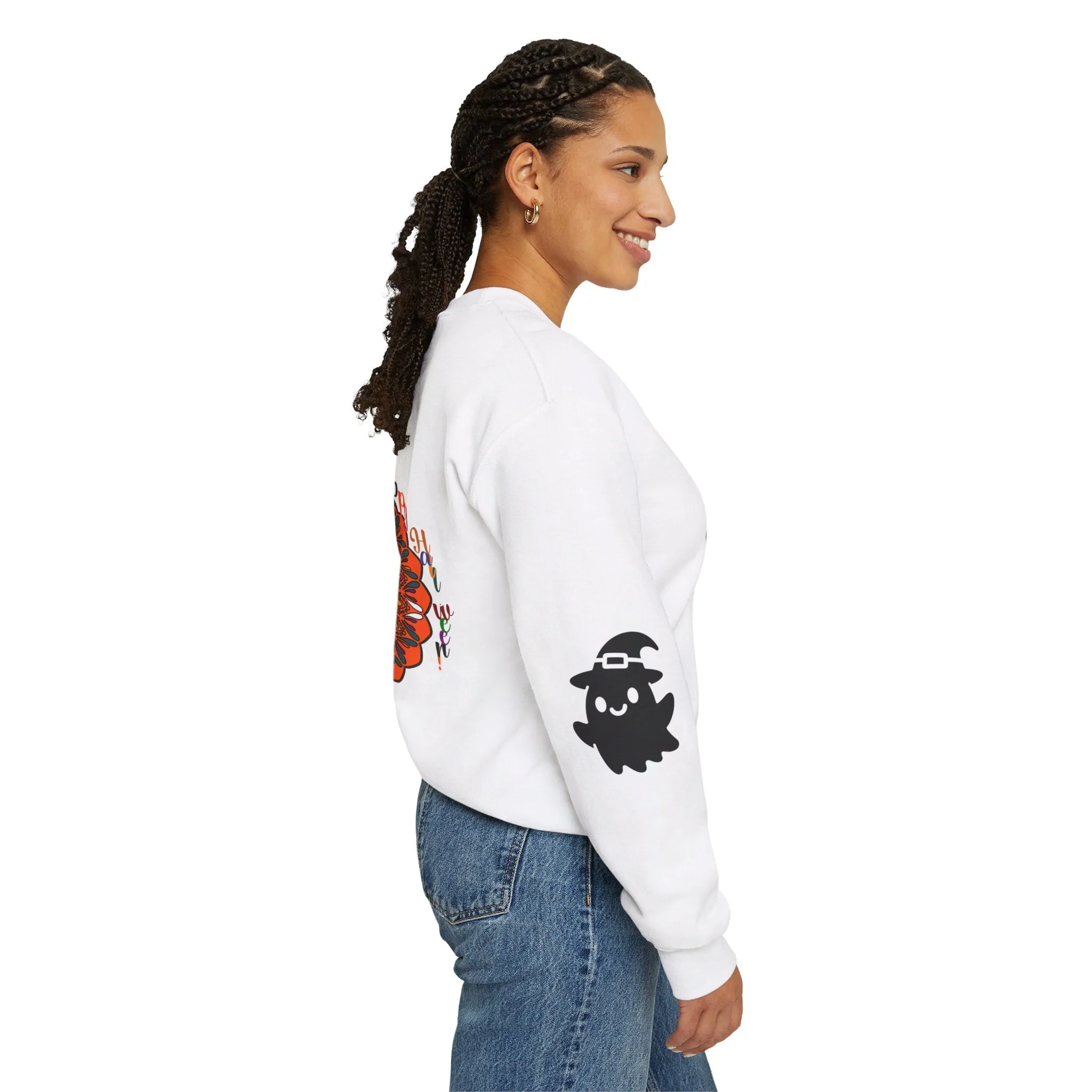 Handmade Mandala Ghost Sweatshirt - Unisex Crewneck Sweatshirt