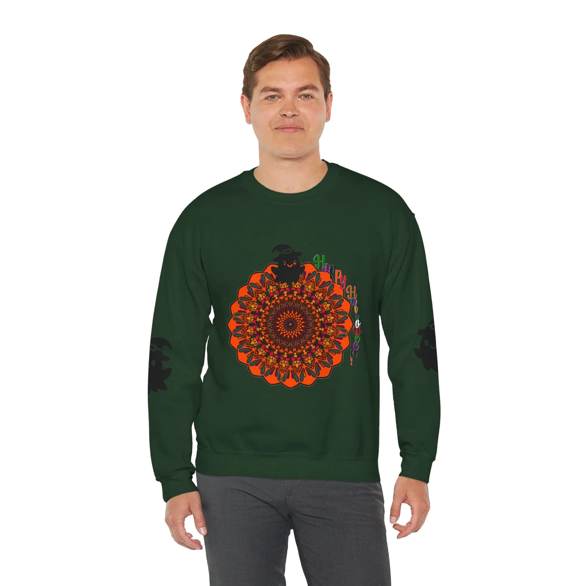 Handmade Mandala Ghost Sweatshirt - Unisex Crewneck Sweatshirt