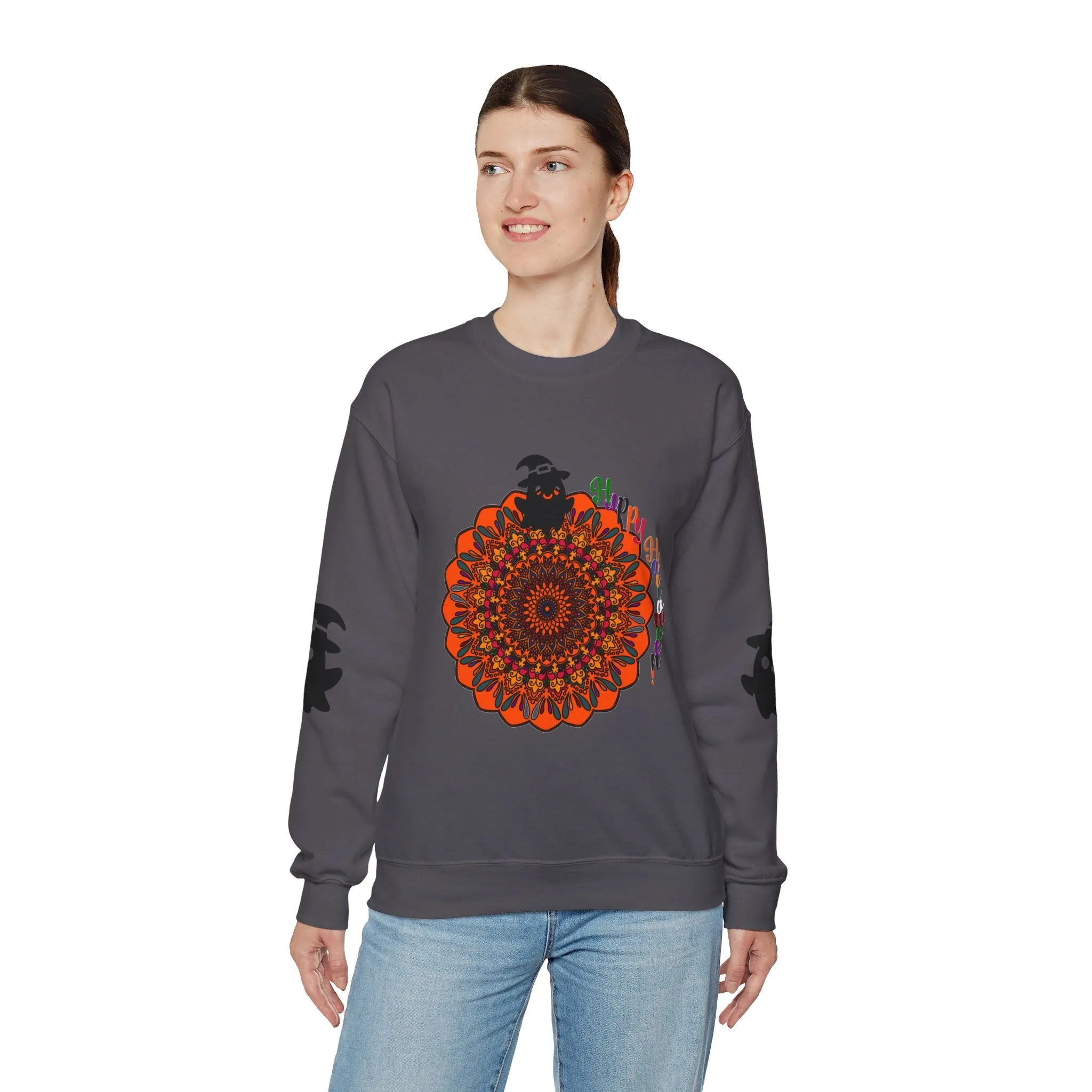 Handmade Mandala Ghost Sweatshirt - Unisex Crewneck Sweatshirt