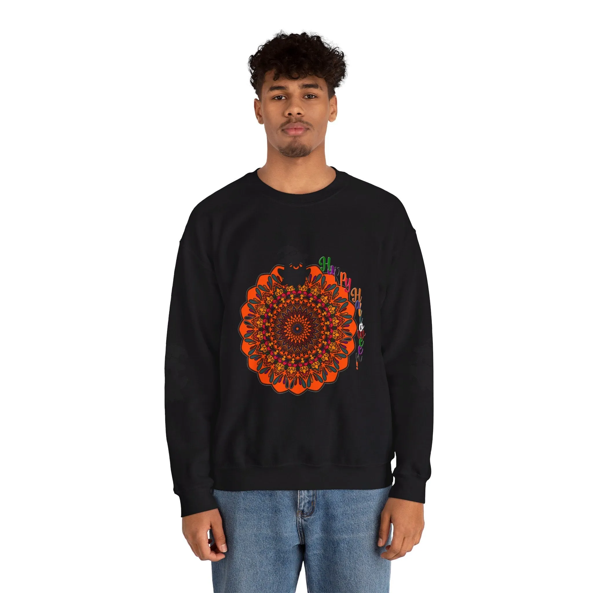 Handmade Mandala Ghost Sweatshirt - Unisex Crewneck Sweatshirt