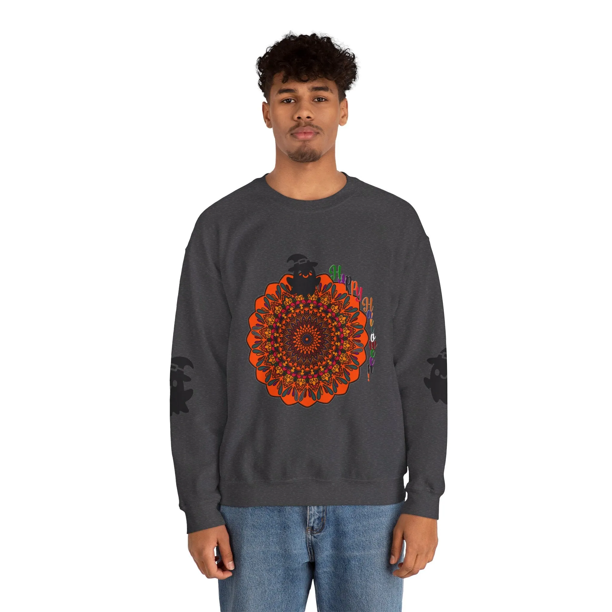 Handmade Mandala Ghost Sweatshirt - Unisex Crewneck Sweatshirt