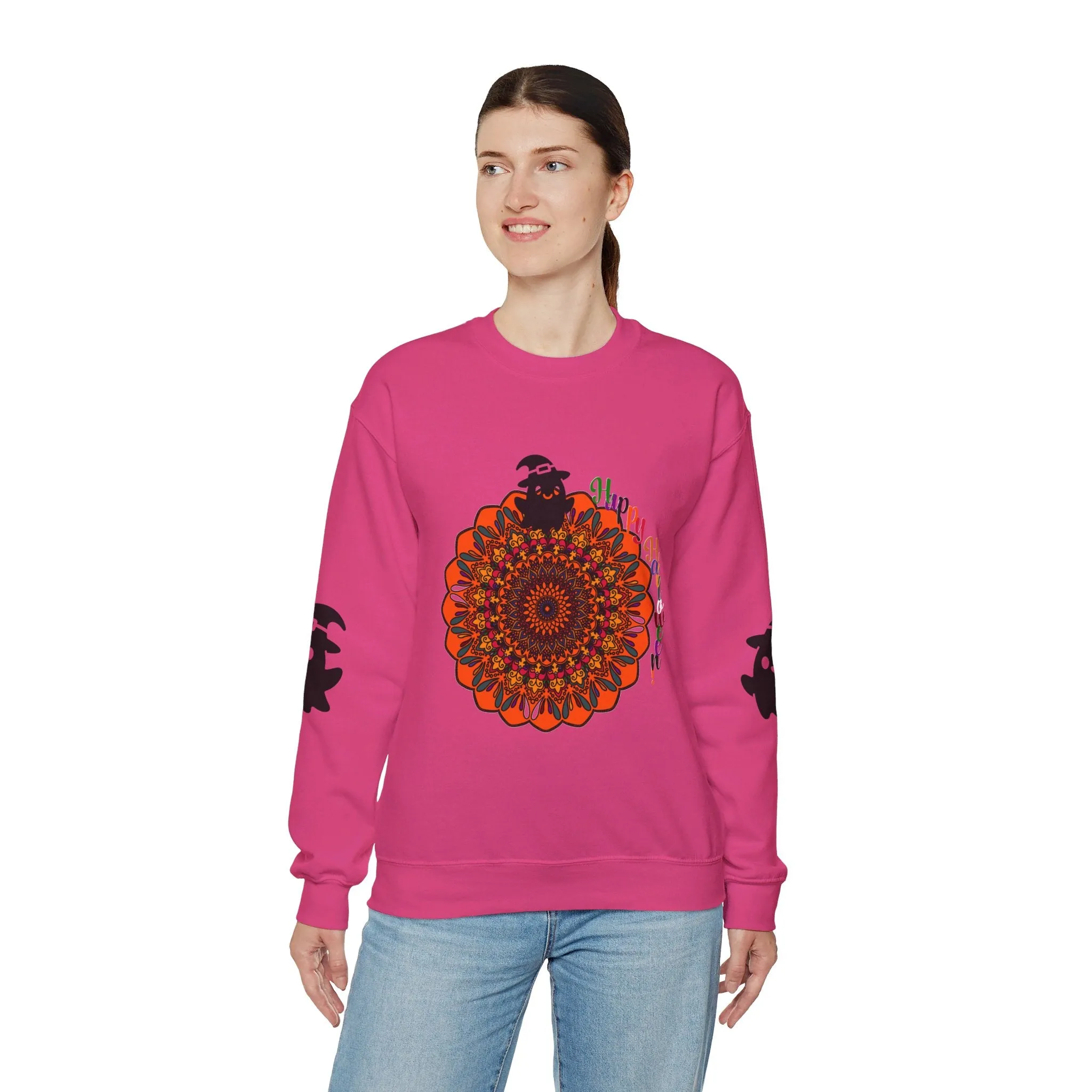 Handmade Mandala Ghost Sweatshirt - Unisex Crewneck Sweatshirt