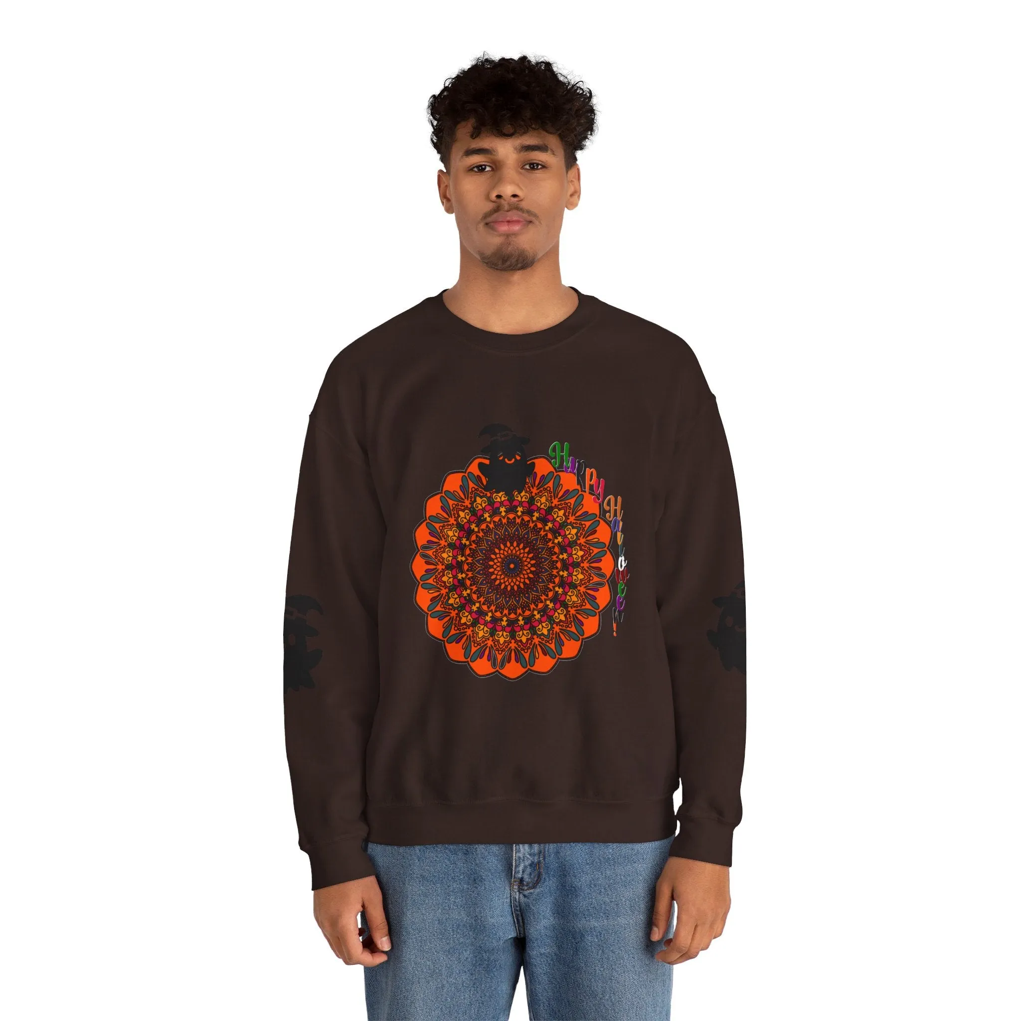 Handmade Mandala Ghost Sweatshirt - Unisex Crewneck Sweatshirt