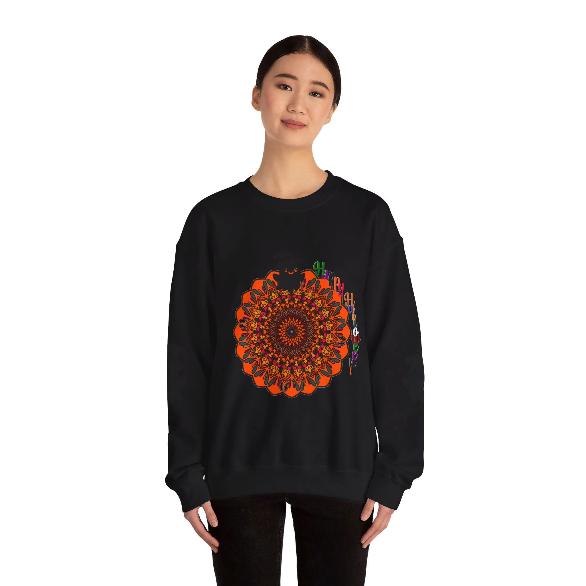 Handmade Mandala Ghost Sweatshirt - Unisex Crewneck Sweatshirt