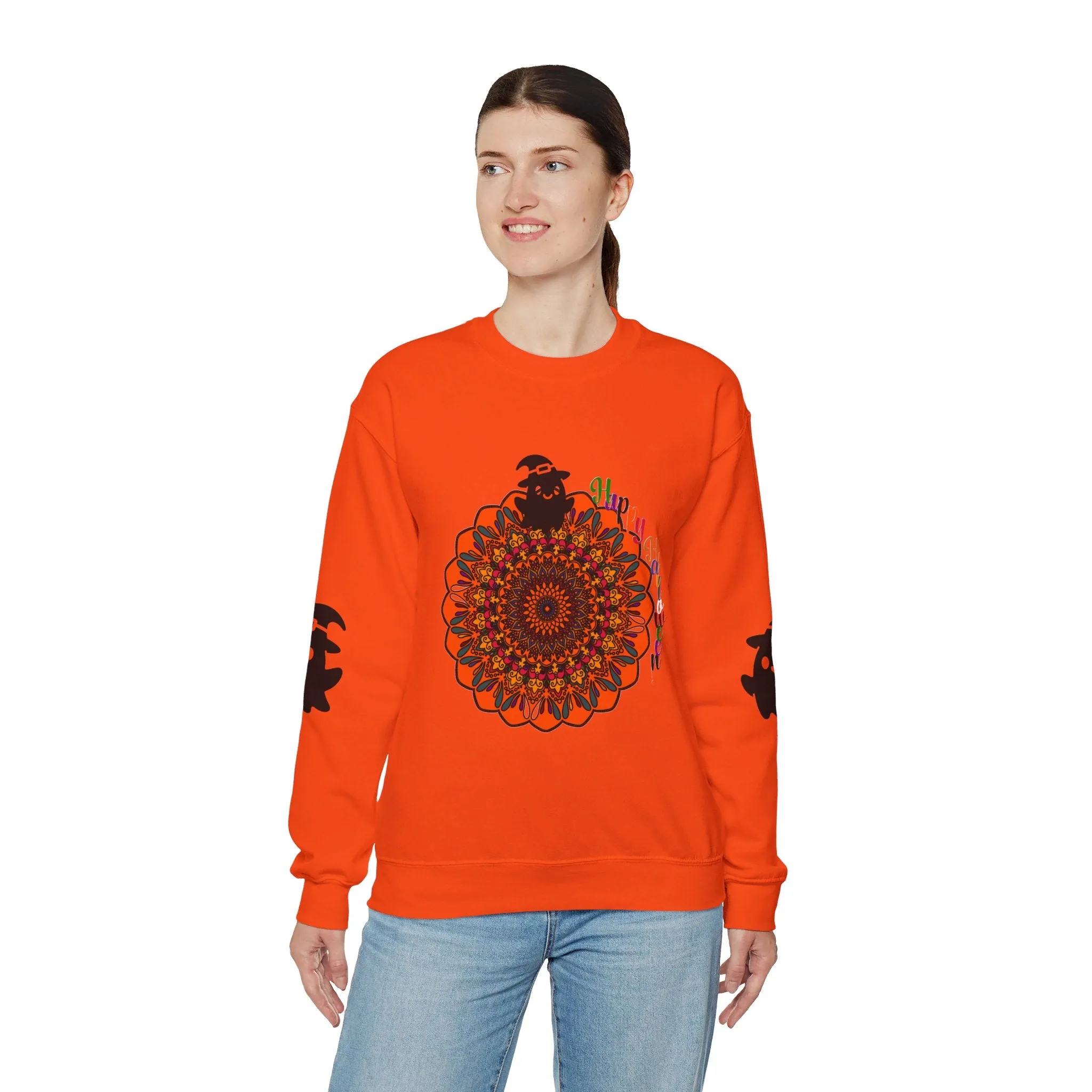 Handmade Mandala Ghost Sweatshirt - Unisex Crewneck Sweatshirt