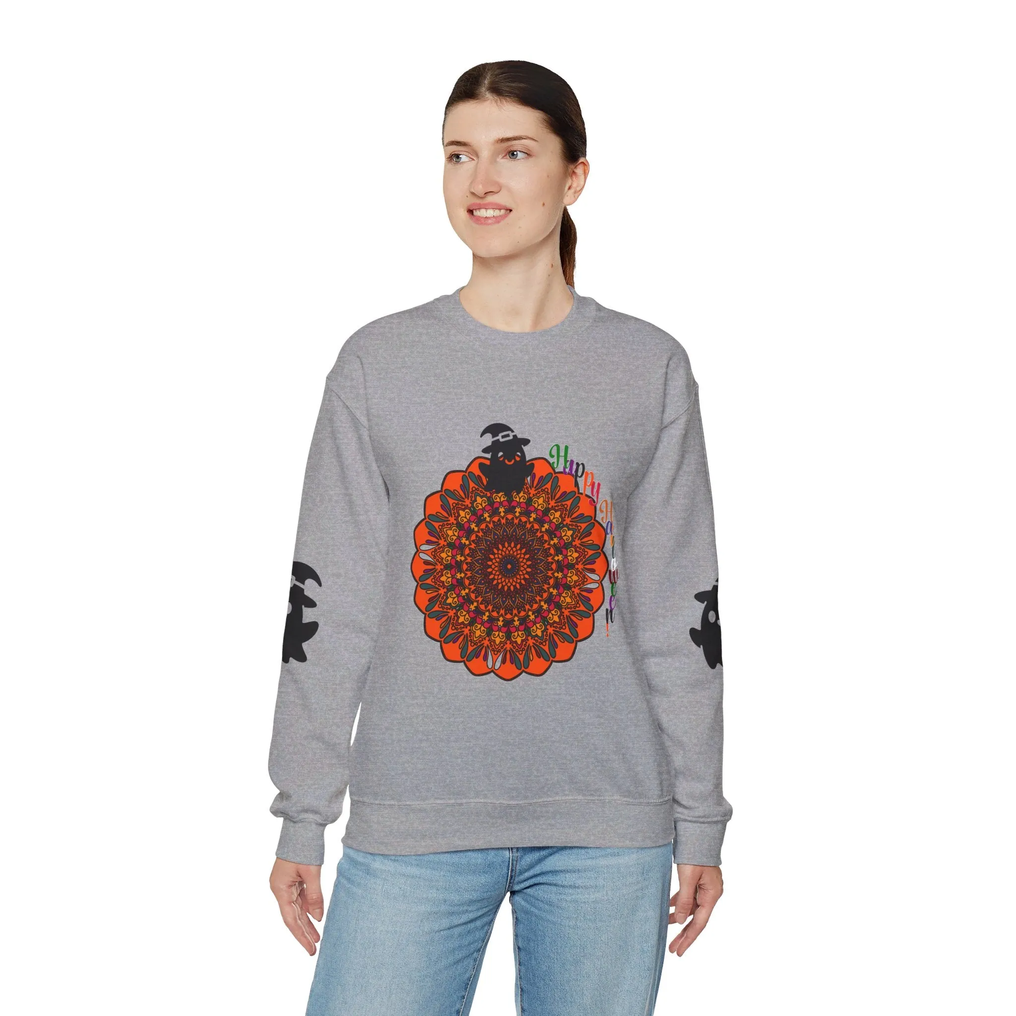 Handmade Mandala Ghost Sweatshirt - Unisex Crewneck Sweatshirt