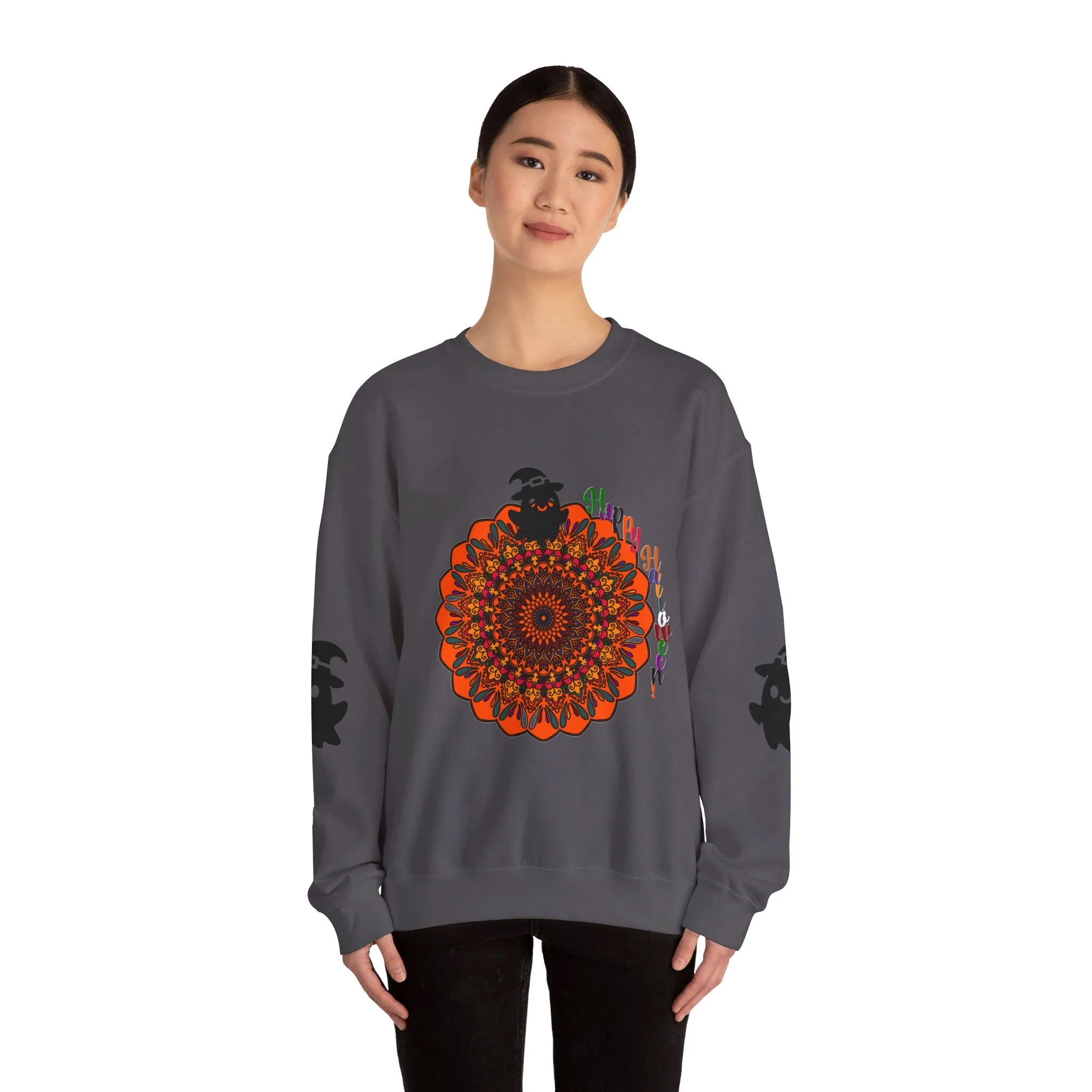 Handmade Mandala Ghost Sweatshirt - Unisex Crewneck Sweatshirt