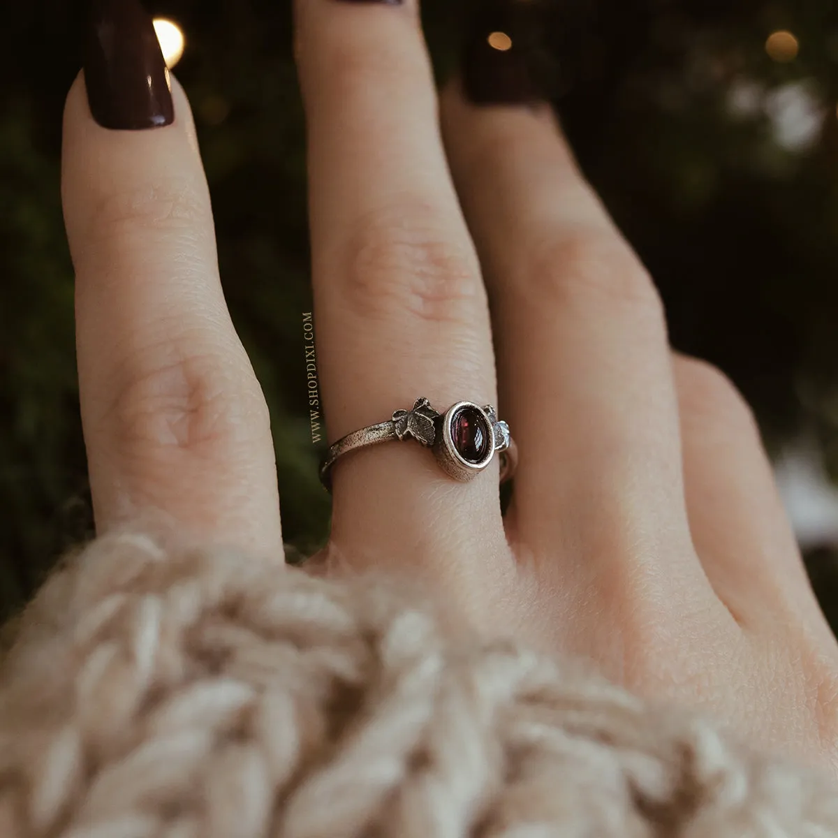 Hedera Garnet Wishbone Ring