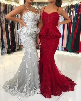 lace evening dresses long mermaid beaded modest Burgundy formal dress mother of the bride dresses