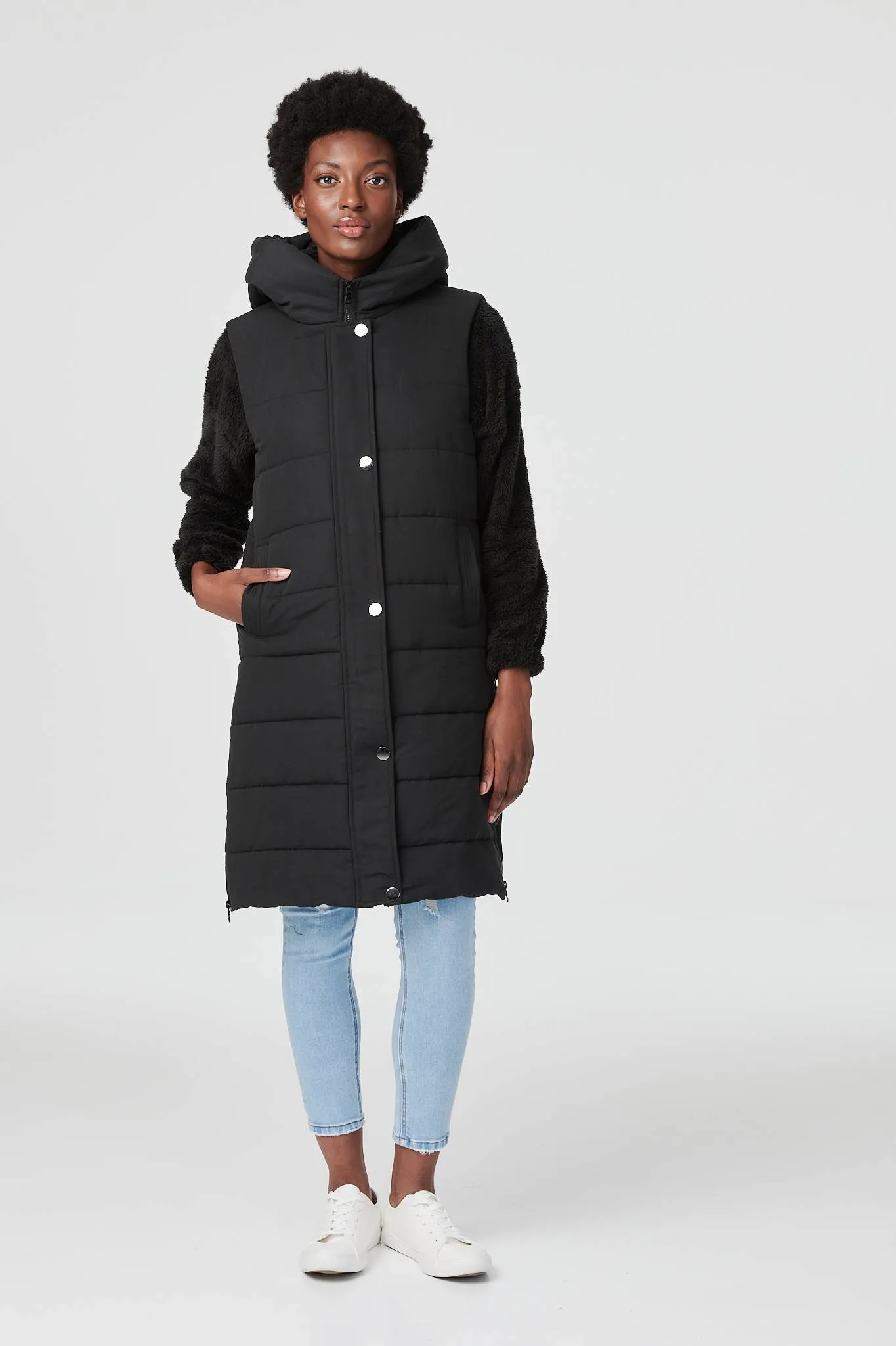 Longline Quilted Hooded Gilet Vest