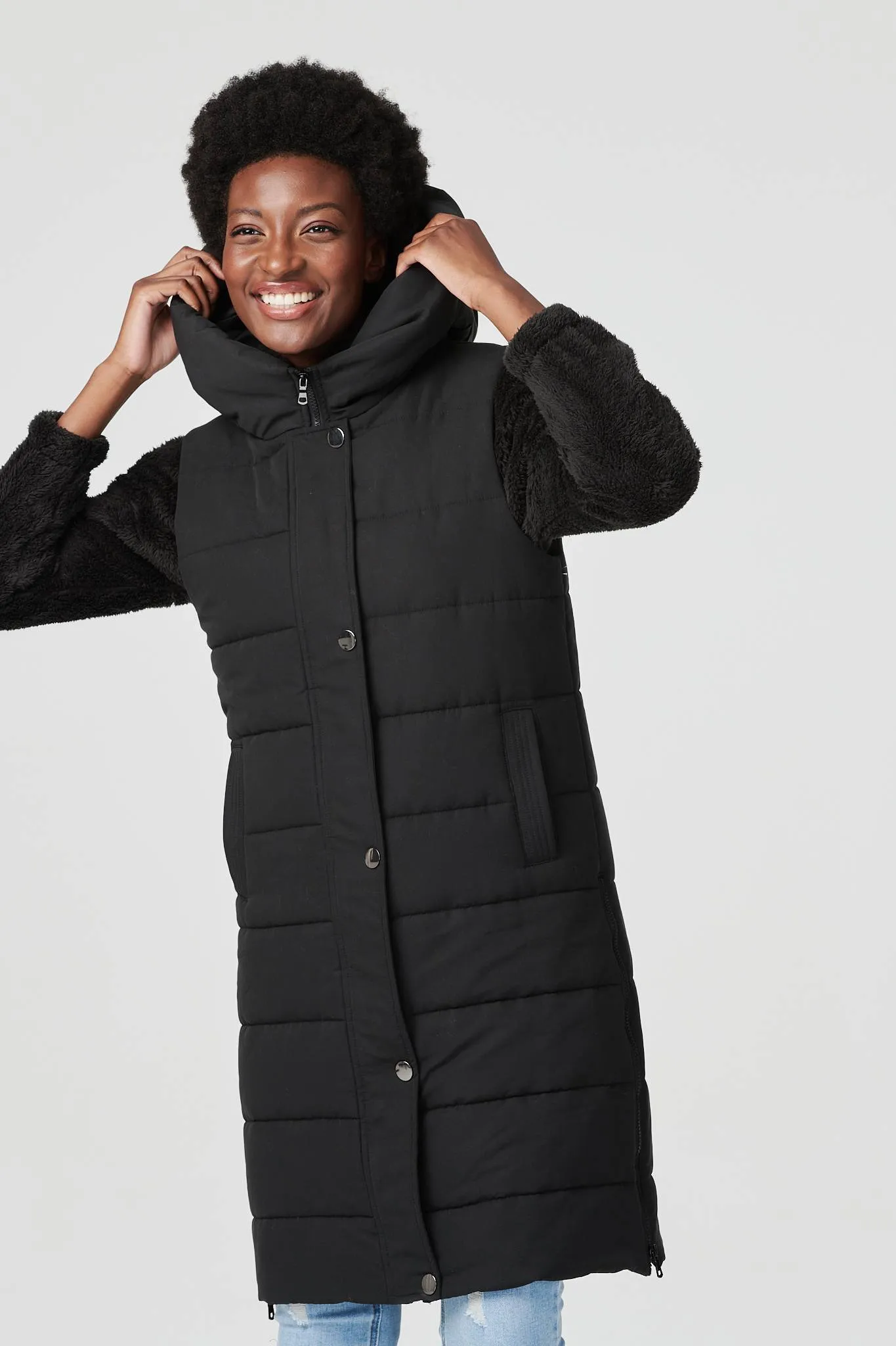 Longline Quilted Hooded Gilet Vest