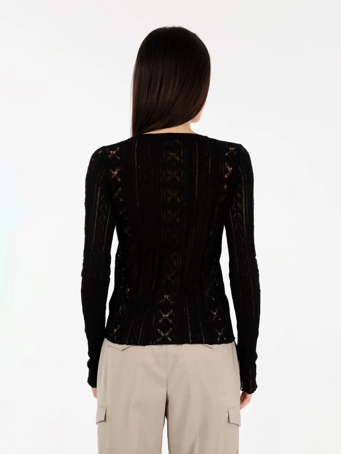 Maglia girocollo crochet nero