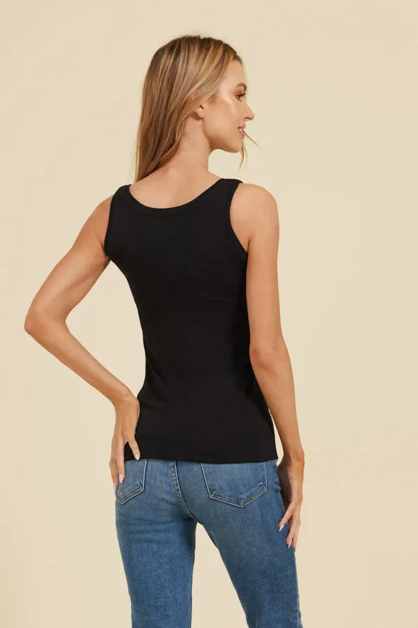 Majestic Flat Edge Scoop Viscose Tank in Noir