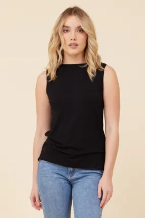 Majestic Soft Touch Semi Relaxed Boatneck Tank in Noir/Black