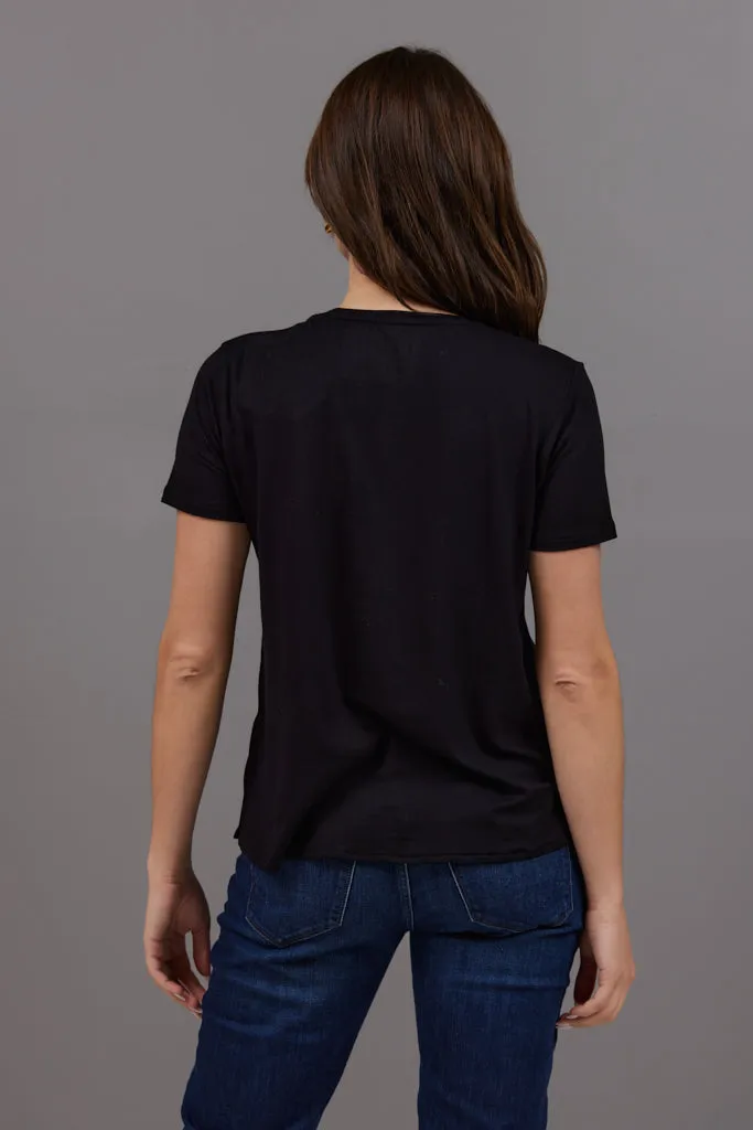 Majestic Soft Touch Semi Relaxed  V-Neck Tee in Noir