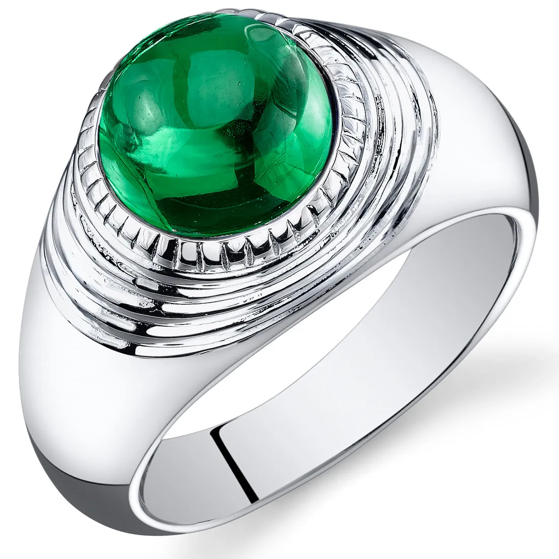 Mens 5.5 cts Emerald Sterling Silver Ring Size 13