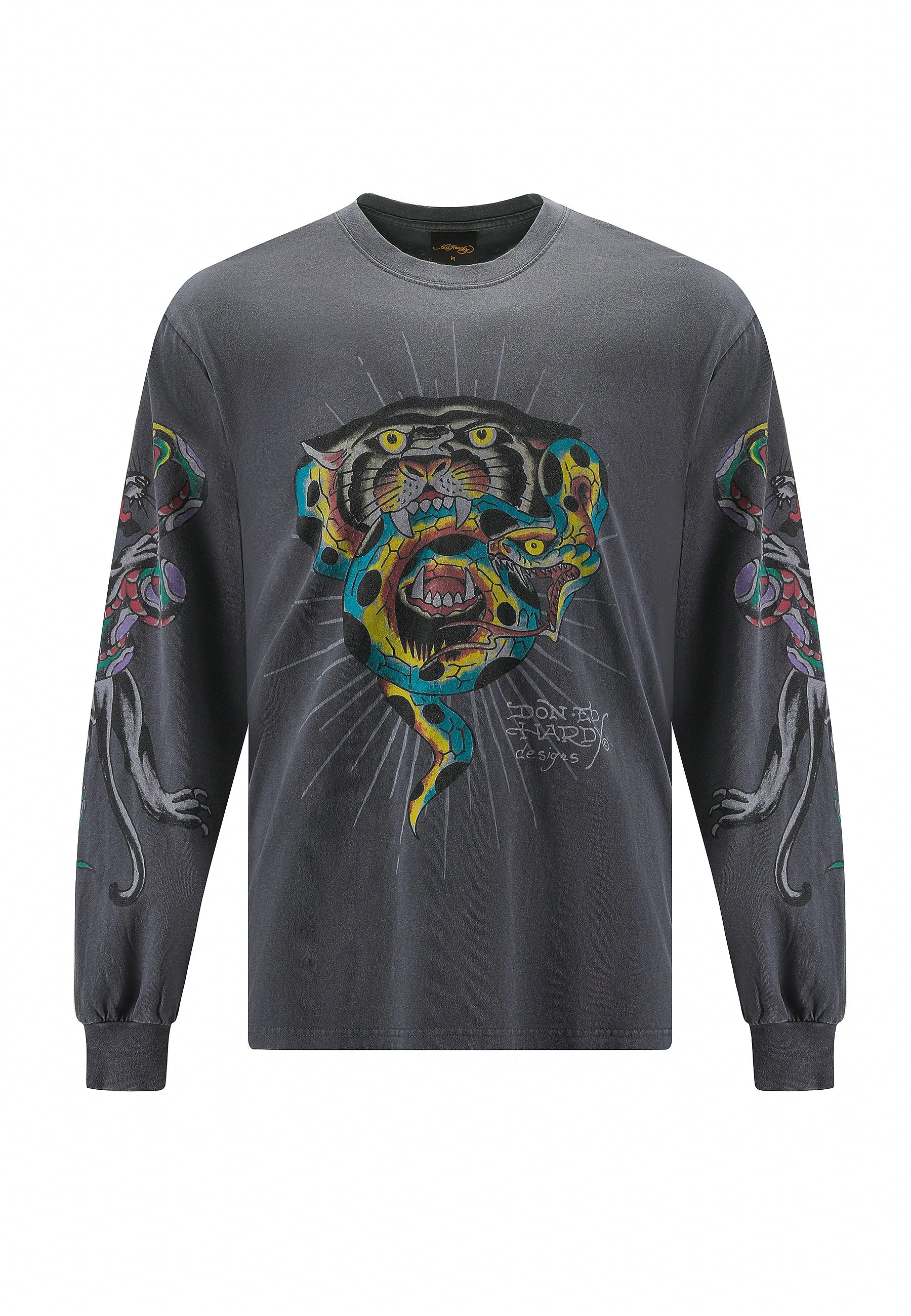 Mens Panther & Snake Battle Long Sleeve Tshirt - Charcoal