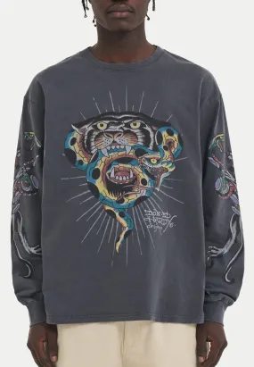 Mens Panther & Snake Battle Long Sleeve Tshirt - Charcoal