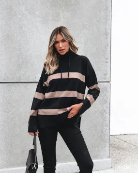 Muse By Magnolia Black and Taupe Striped Hooded Sweater